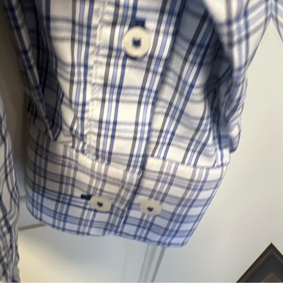 UNTUCKit Shirt Mens Large Slim Fit Button Up Stretch Blue Plaid Long Sleeve - Picture 7 of 8